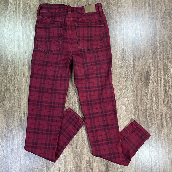 American Eagle Women's 0 Hi Rise Jegging Red Black Buffalo Plaid Skinny Jeans - Picture 9 of 10